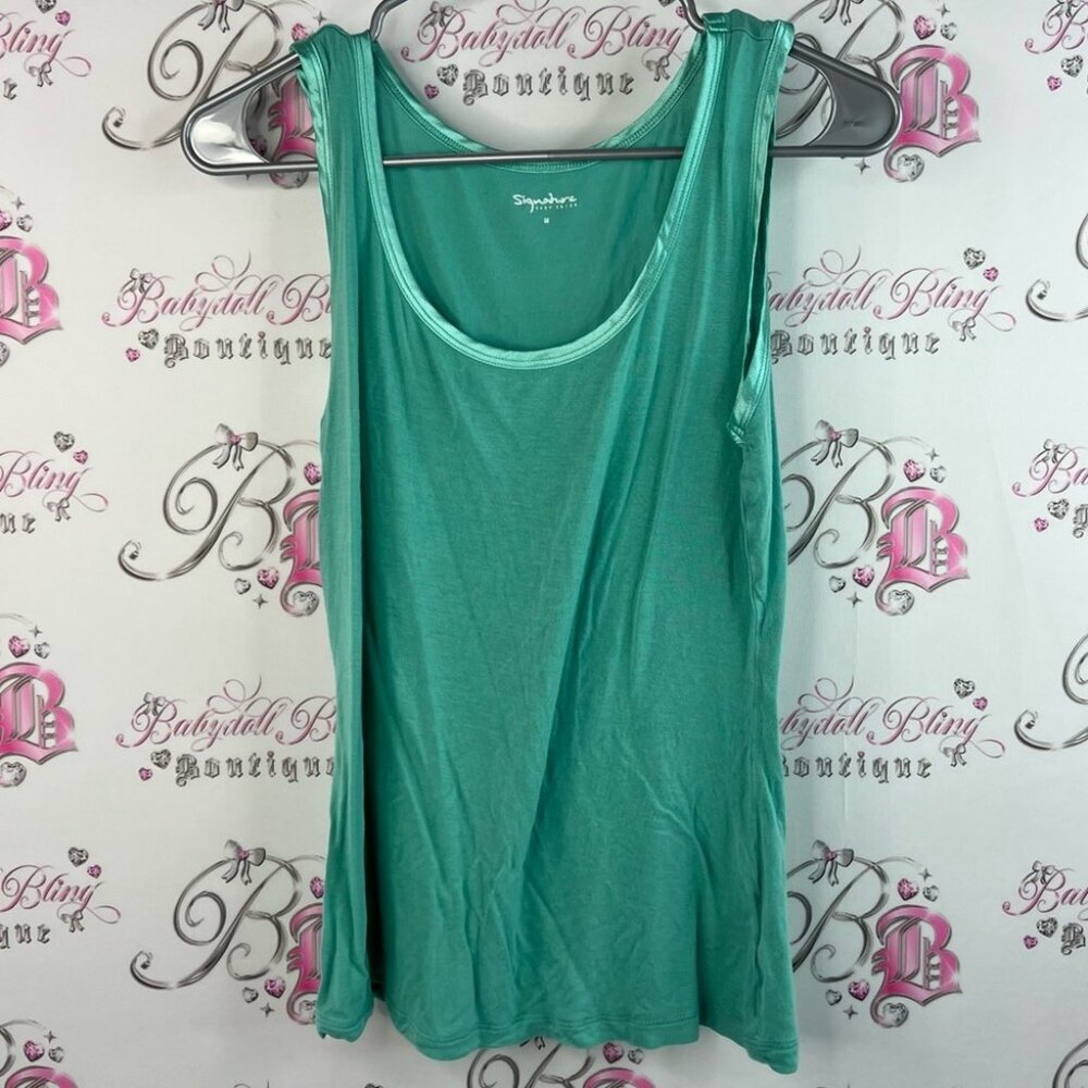 Suzy Shier tank top shiny shimmer trim detail green blue Teal Tank Top